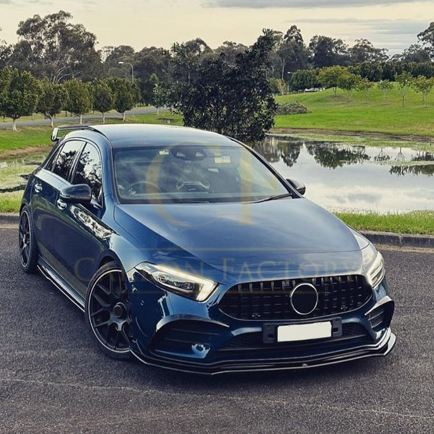 V Style Gloss Black Front Splitter for Mercedes Benz W177 A Class AMG & A35 18-22 - Carbon Factory