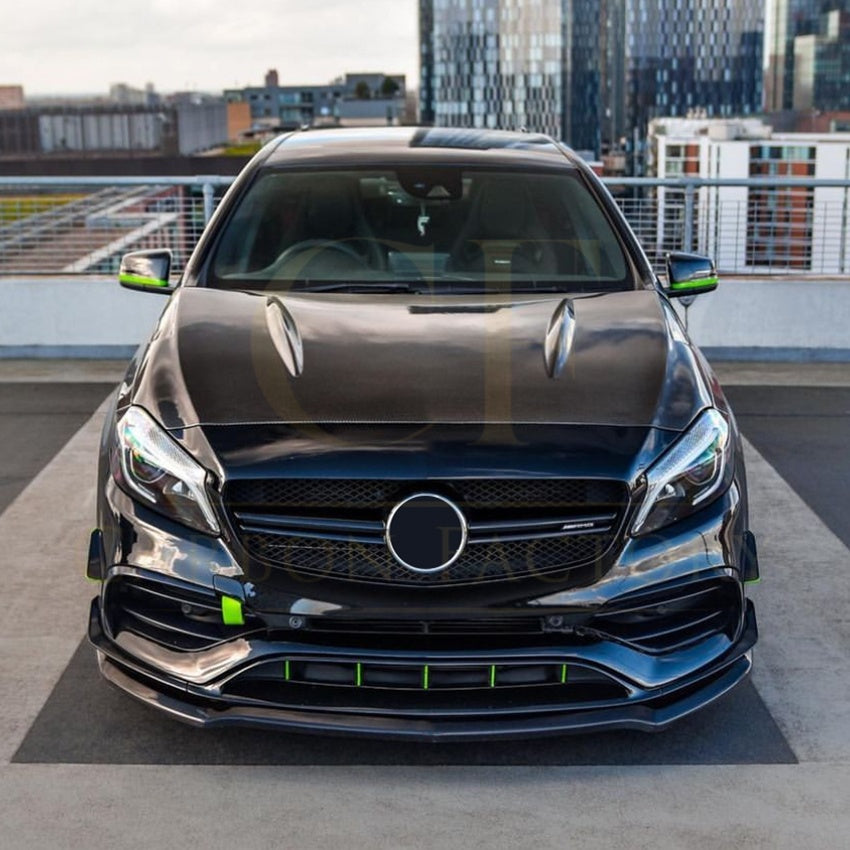 V Style (3 pcs) Gloss Black Front Splitter for Mercedes Benz W176 A Class AMG 13-18 - Carbon Factory