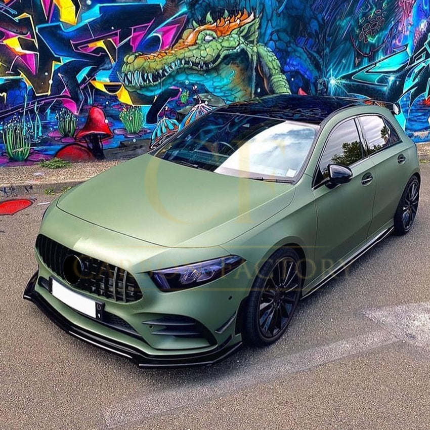 V Style Gloss Black Front Splitter for Mercedes Benz W177 A Class AMG & A35 18-22 - Carbon Factory