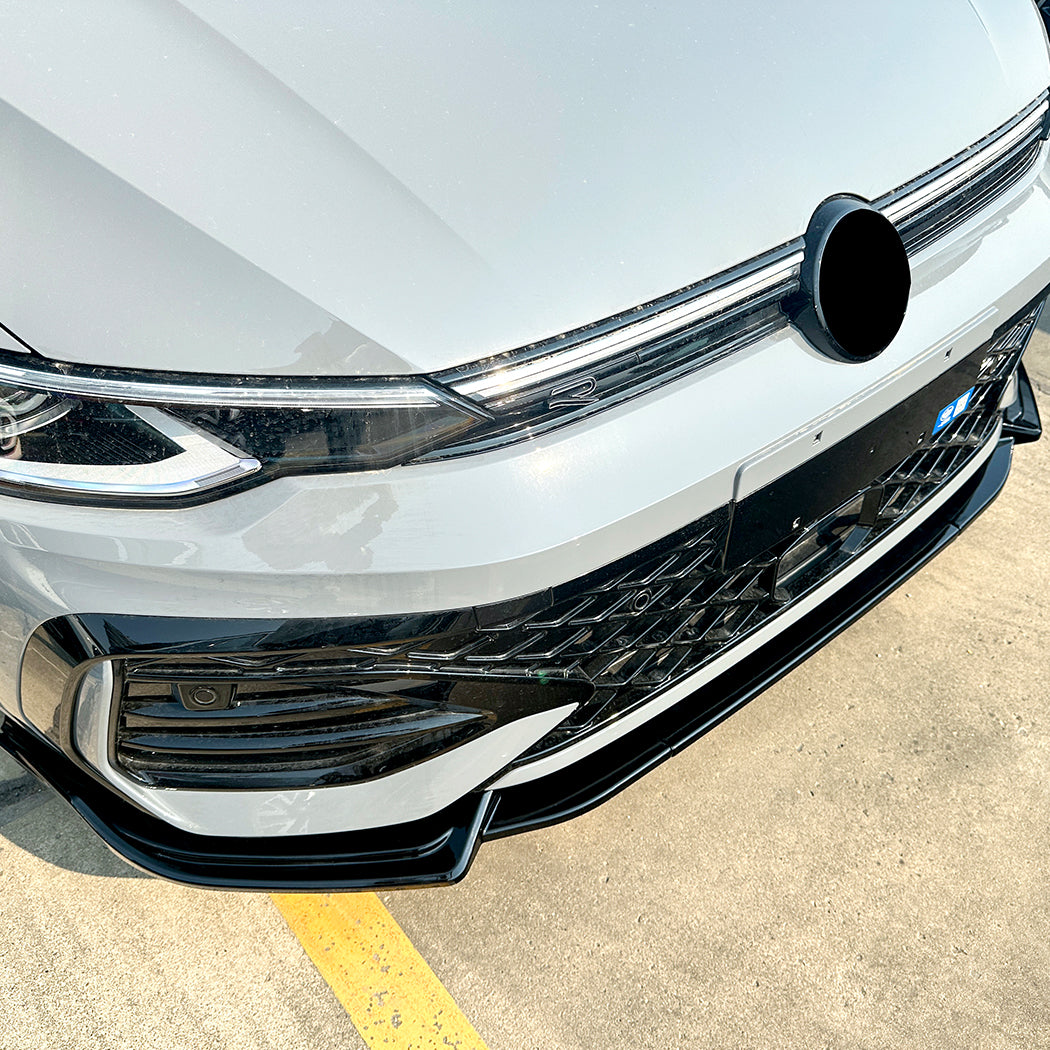 V Style Gloss Black Front Splitter for VW Golf MK8.5 GTI & R Line 24-26