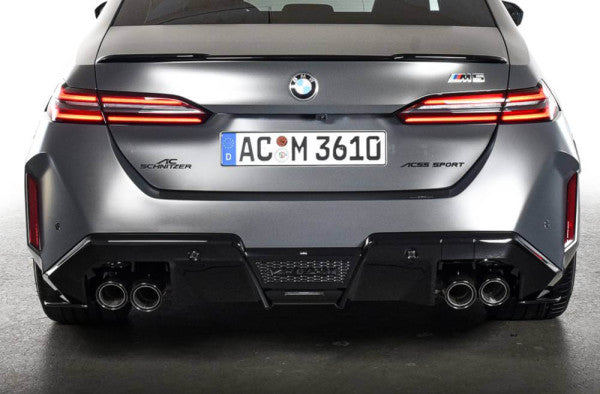 AC Schnitzer exhaust silencer for BMW M5 G90 G99, showing the sleek, polished metal design of the high-performance car exhaust component.
