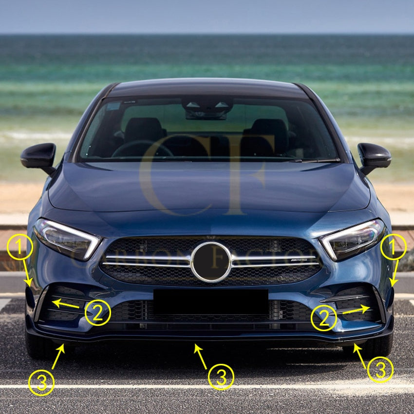 Gloss Black Canards for Mercedes Benz W177 A Class AMG 18-25 (Replacement) - Carbon Factory