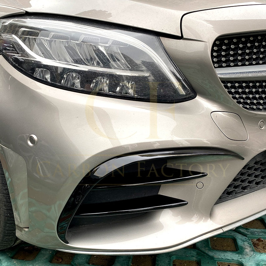 Gloss Black Front Canards (Long) for Mercedes Benz W205 C Class 19-21 - Carbon Factory
