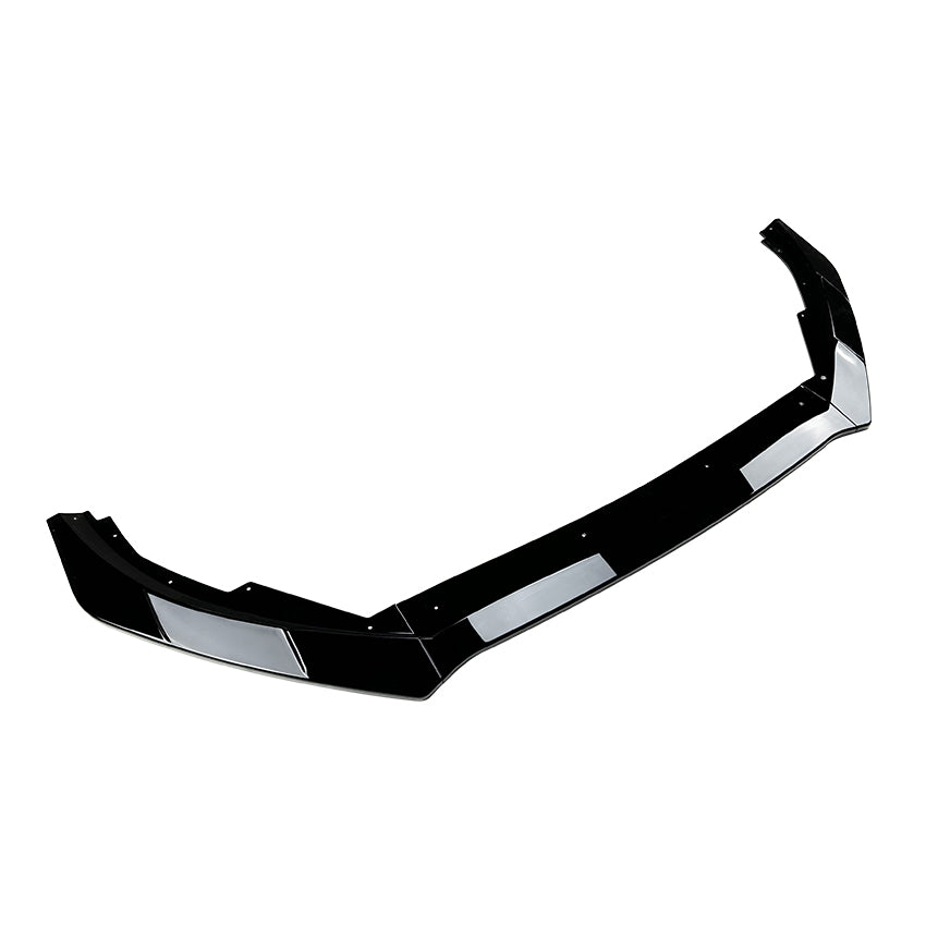 Gloss black front splitter for Ford Focus ST C519 MK4 2019-2022, showing the sleek aerodynamic design and glossy finish.