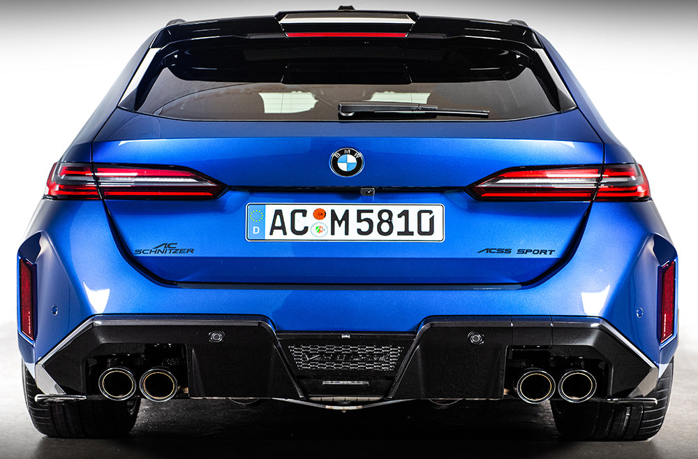 AC Schnitzer rear diffuser for BMW M5 G90/G99, aerodynamic part with sleek black finish and precise fitment visible in the image.