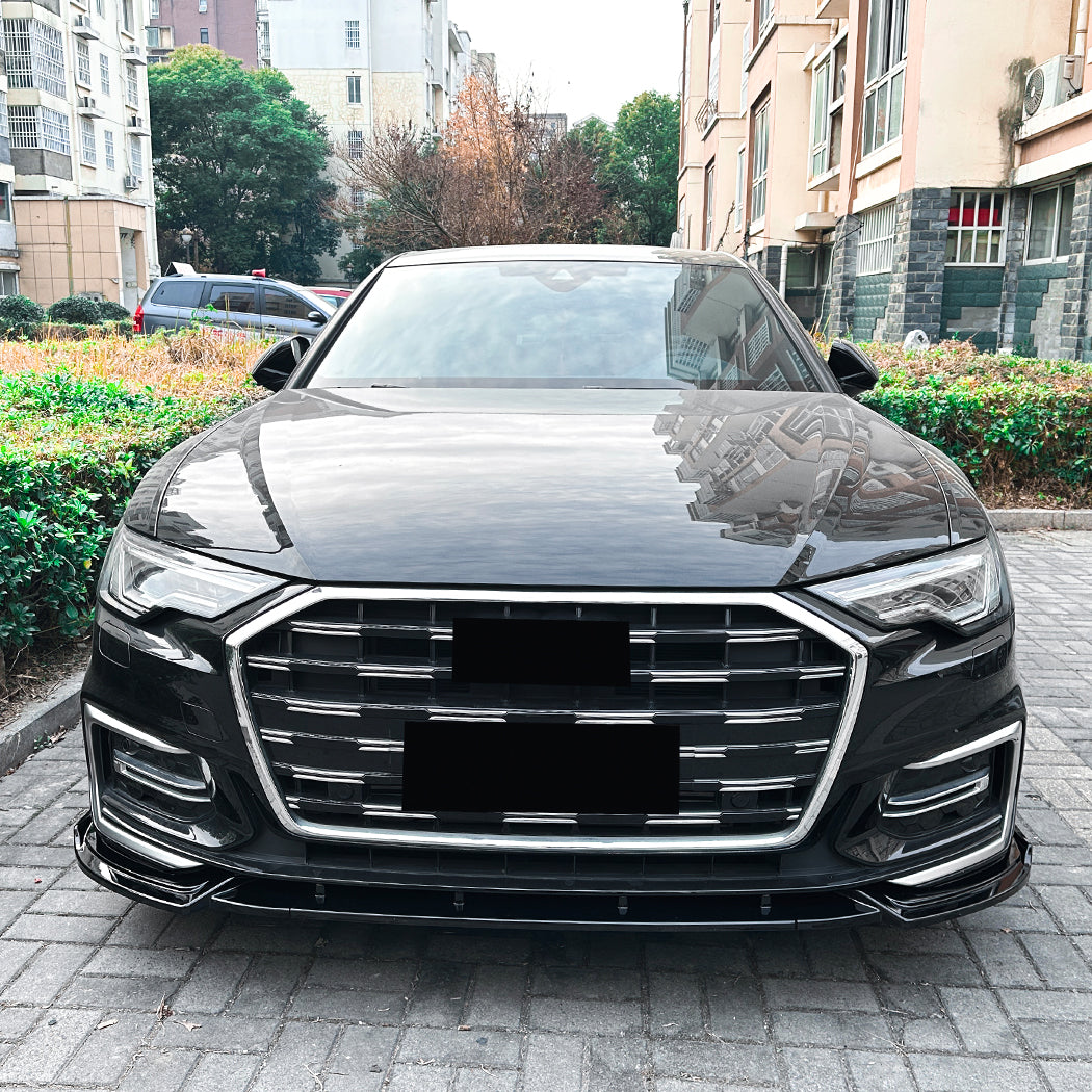 V Style Gloss Black Front Splitter for Audi C8 A6 S Line & S6 Saloon / Avant 18-25 - Carbon Factory