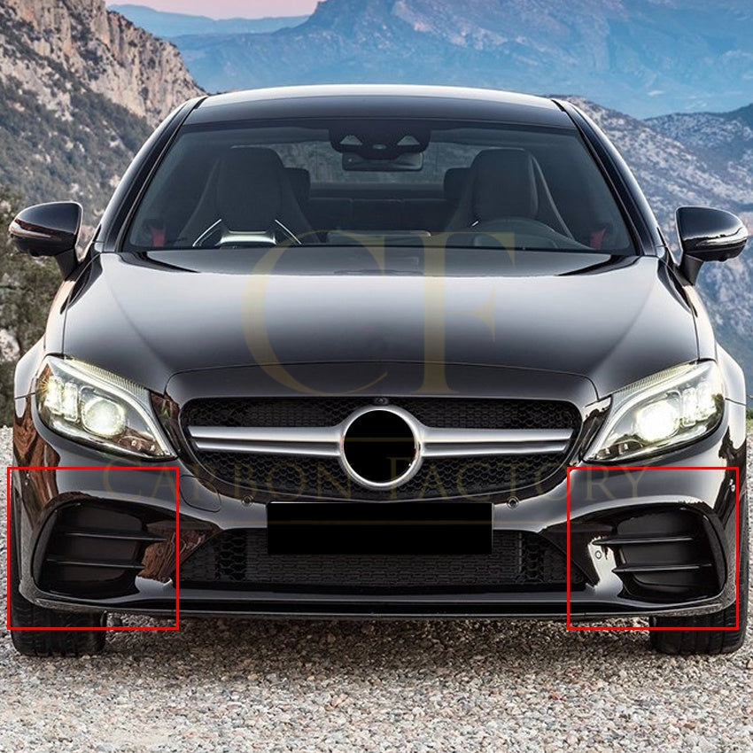 Gloss Black Front Canards (Short) for Mercedes Benz W205 C Class 19-21 - Carbon Factory