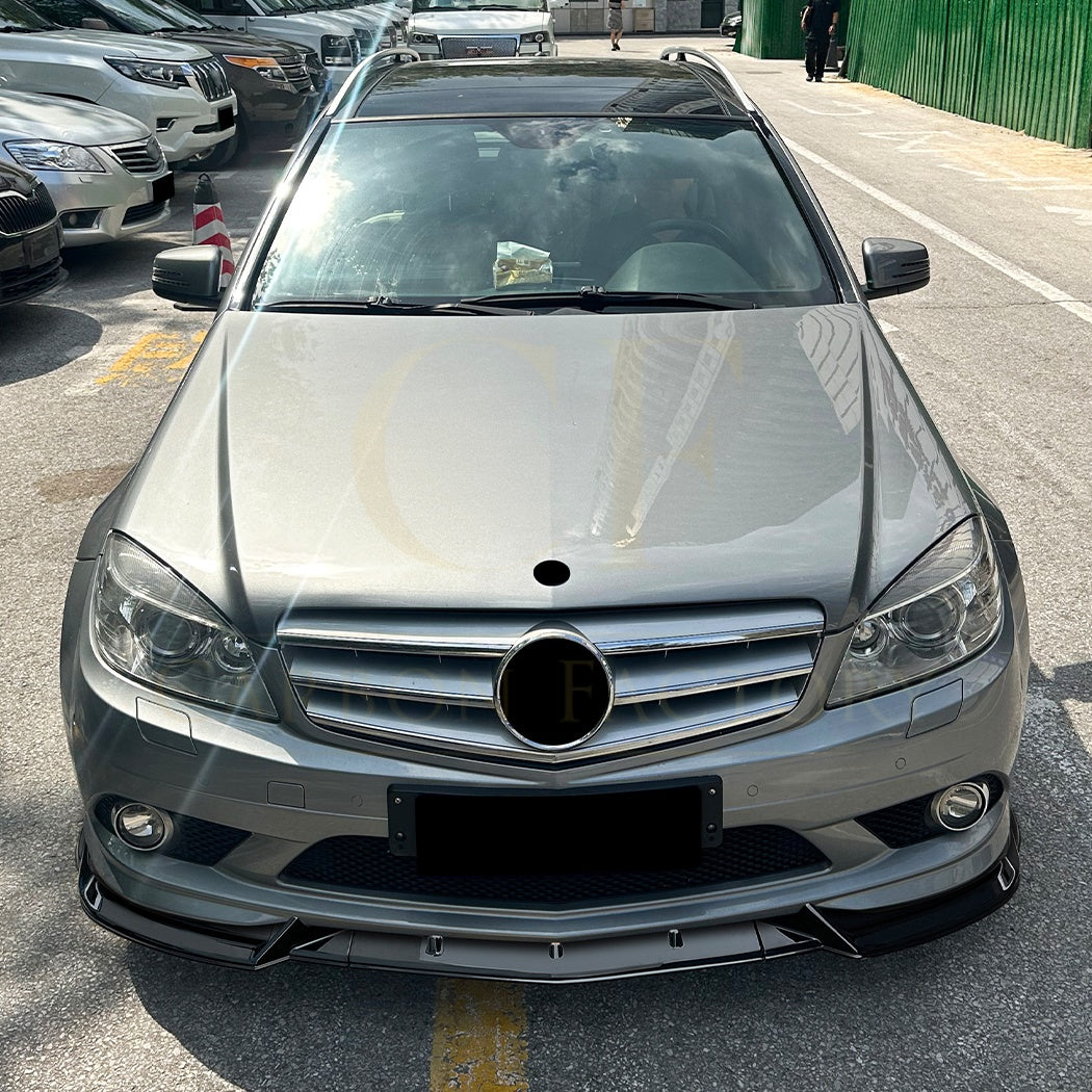V Style Gloss Black Front Splitter for Mercedes Benz W204 C Class AMG Model 08-10 - Carbon Factory