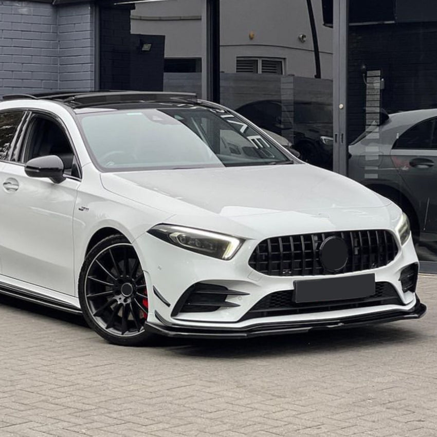 V Style Gloss Black Front Splitter for Mercedes Benz W177 A Class AMG & A35 18-22 - Carbon Factory