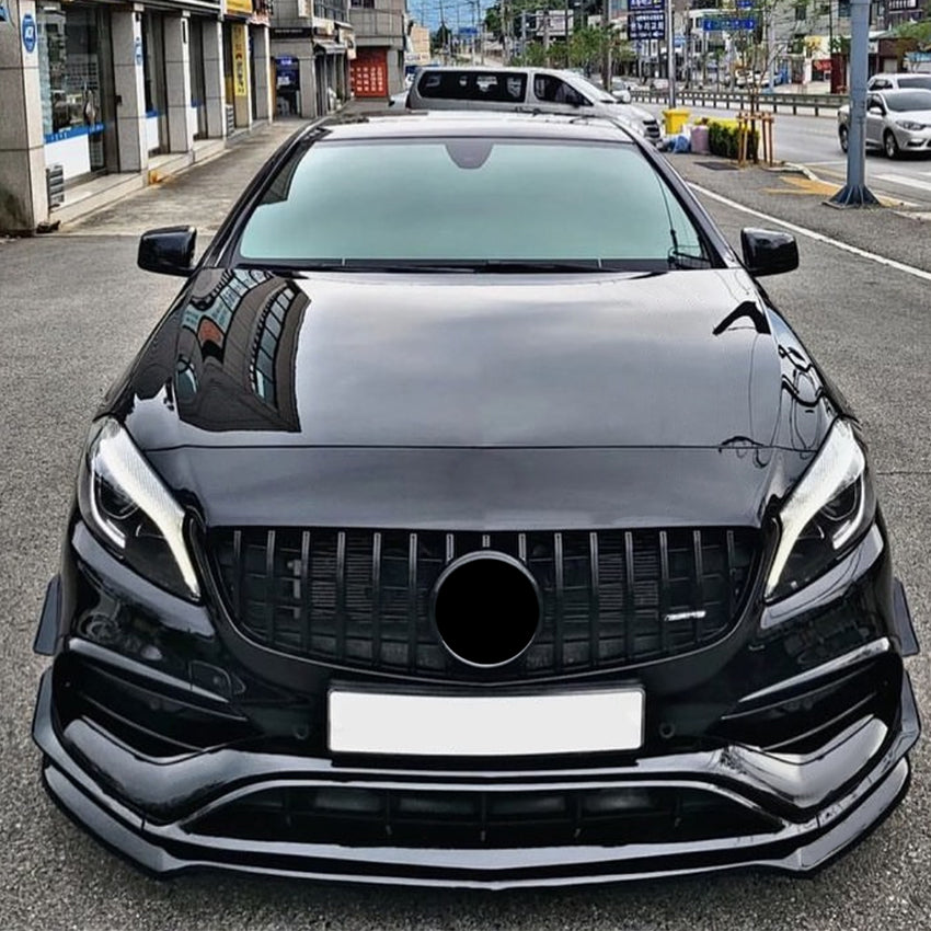 V Style (3 pcs) Gloss Black Front Splitter for Mercedes Benz W176 A Class AMG 13-18 - Carbon Factory