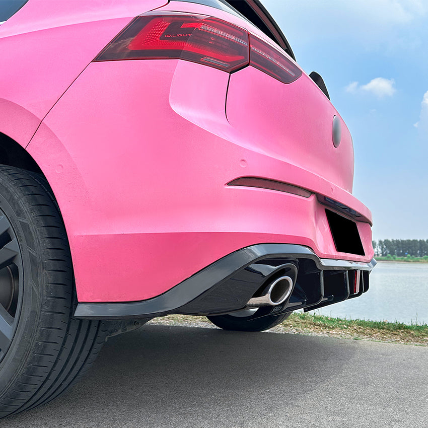 LED Style Gloss Black Rear Diffuser for VW Golf MK8 GTI & R Line 20-23