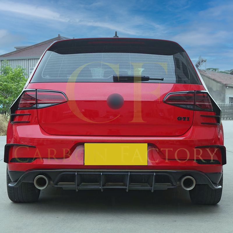 Gloss Black Rear Bumper Trims for VW Golf MK7.5 inc R and GTI 17-20-Carbon Factory