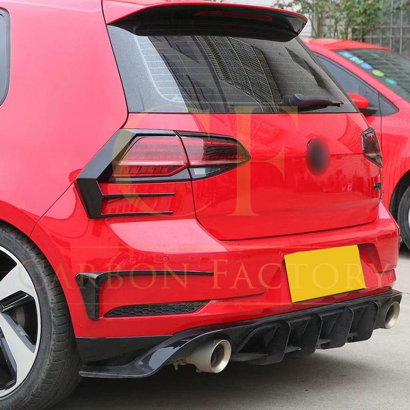 Gloss Black Rear Bumper Trims for VW Golf MK7.5 inc R and GTI 17-20-Carbon Factory