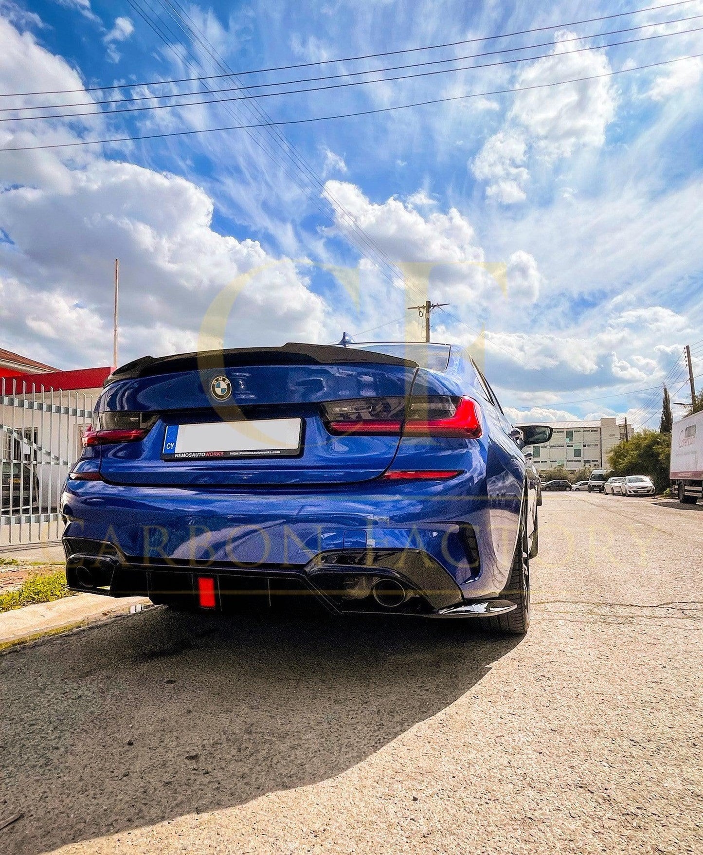 LED Style Gloss Black Rear Diffuser Quad Exhaust for BMW 3 Series G20 G21 Pre-LCI 19-22-Carbon Factory