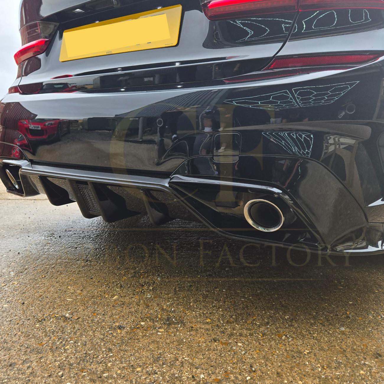 LED Style Gloss Black Rear Diffuser Quad Exhaust for BMW 3 Series G20 G21 Pre-LCI 19-22-Carbon Factory