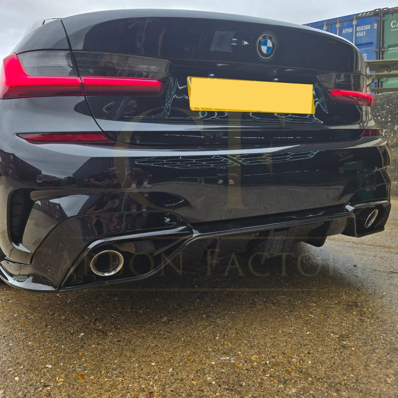 LED Style Gloss Black Rear Diffuser Quad Exhaust for BMW 3 Series G20 G21 Pre-LCI 19-22-Carbon Factory