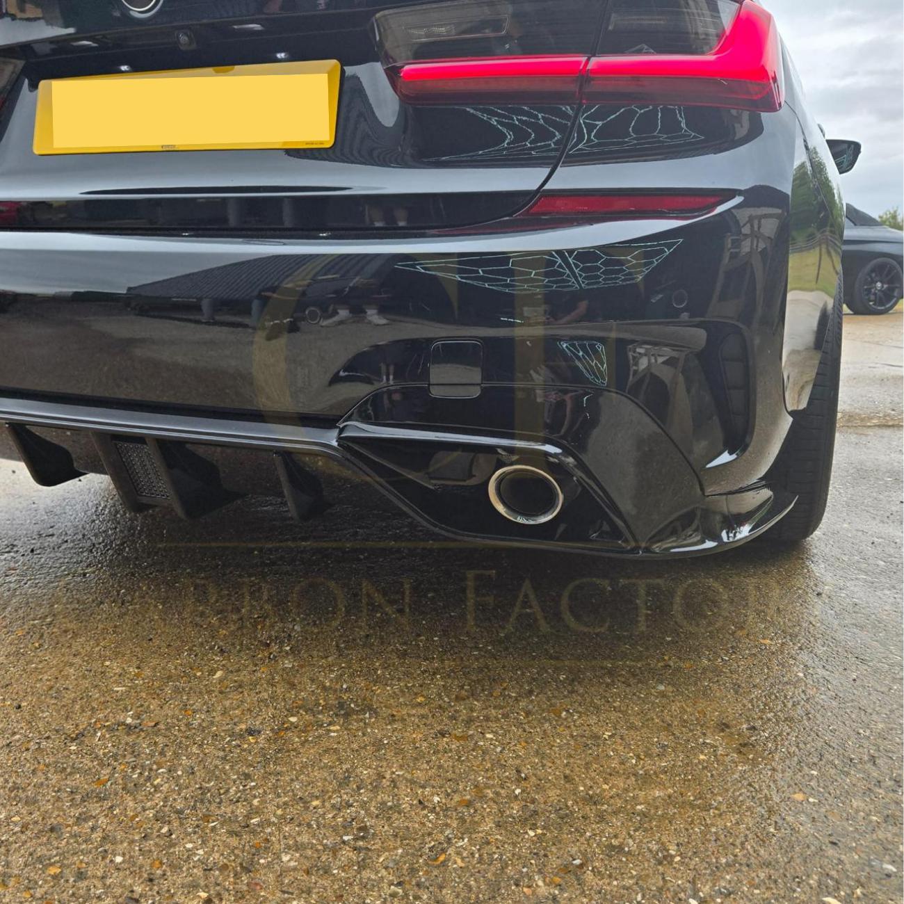 LED Style Gloss Black Rear Diffuser Quad Exhaust for BMW 3 Series G20 G21 Pre-LCI 19-22-Carbon Factory