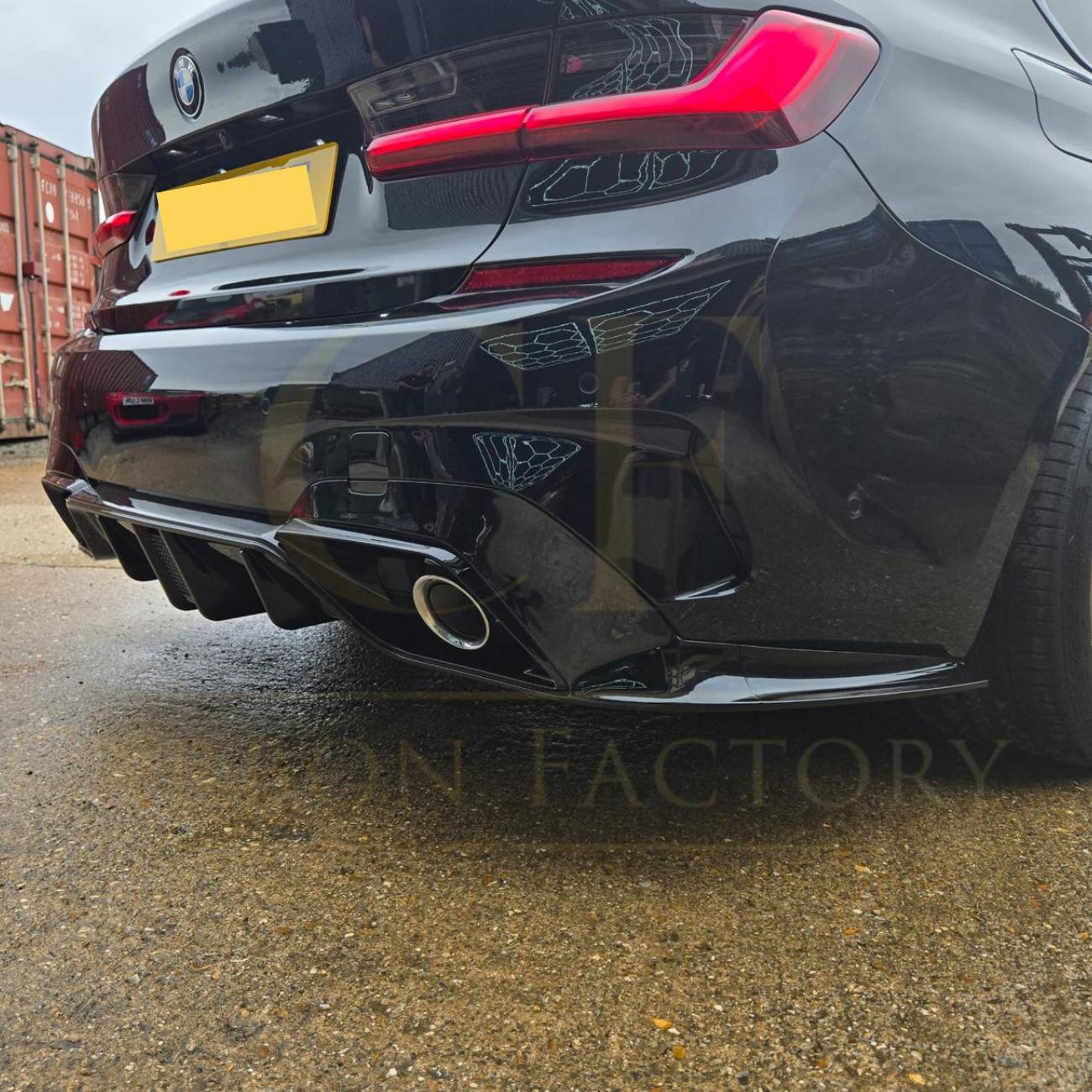 LED Style Gloss Black Rear Diffuser Quad Exhaust for BMW 3 Series G20 G21 Pre-LCI 19-22-Carbon Factory