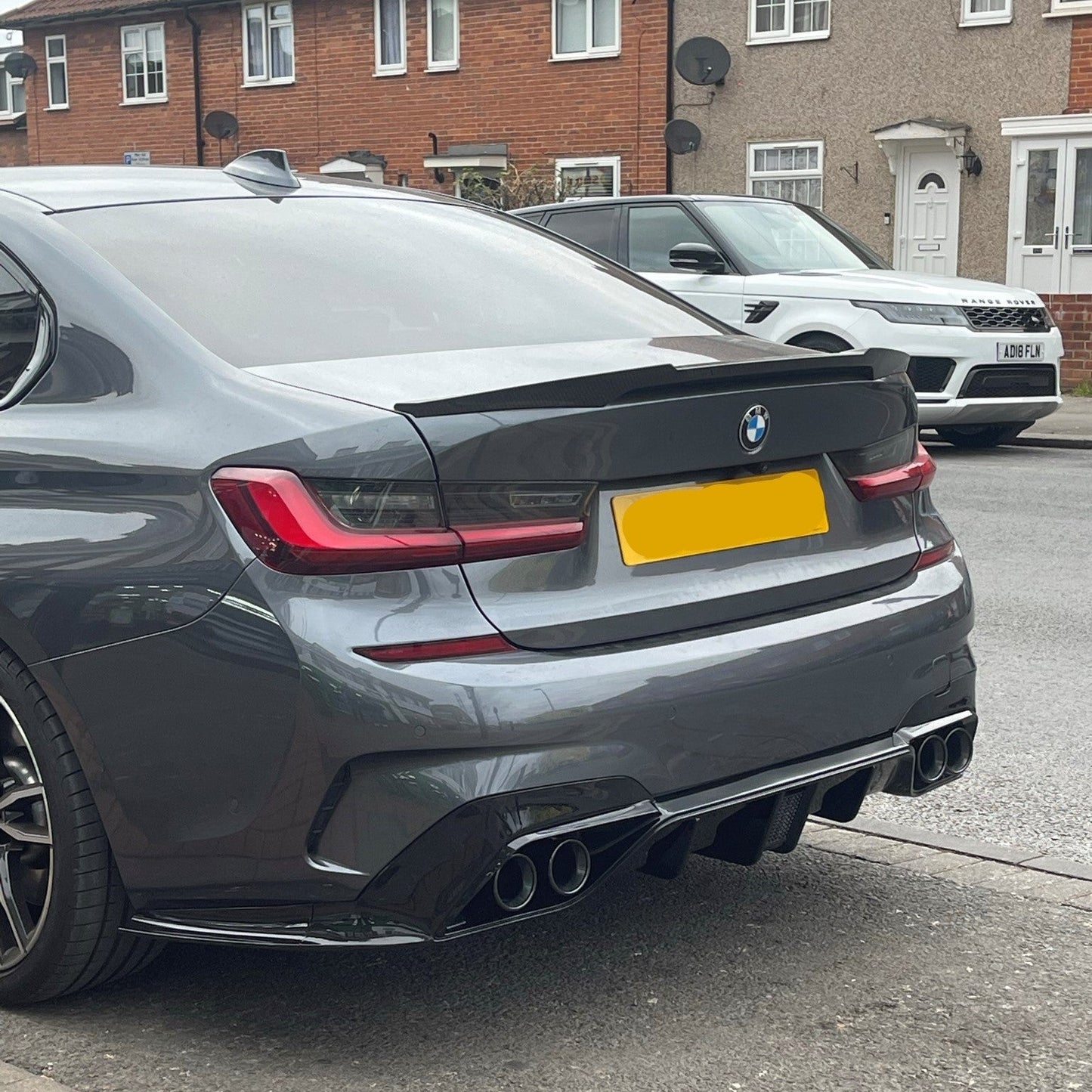 LED Style Gloss Black Rear Diffuser Quad Exhaust for BMW 3 Series G20 G21 Pre-LCI 19-22-Carbon Factory