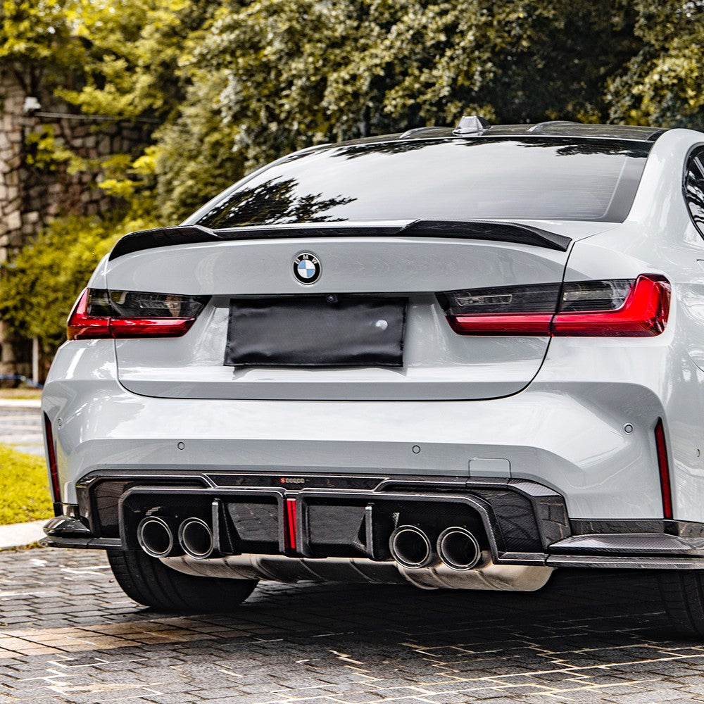 SQA-LED Style 3 Pieces Pre-Preg Carbon Fibre Rear Diffuser for BMW G80 G81 M3 G82 G83 M4 21-Present - Carbon Factory
