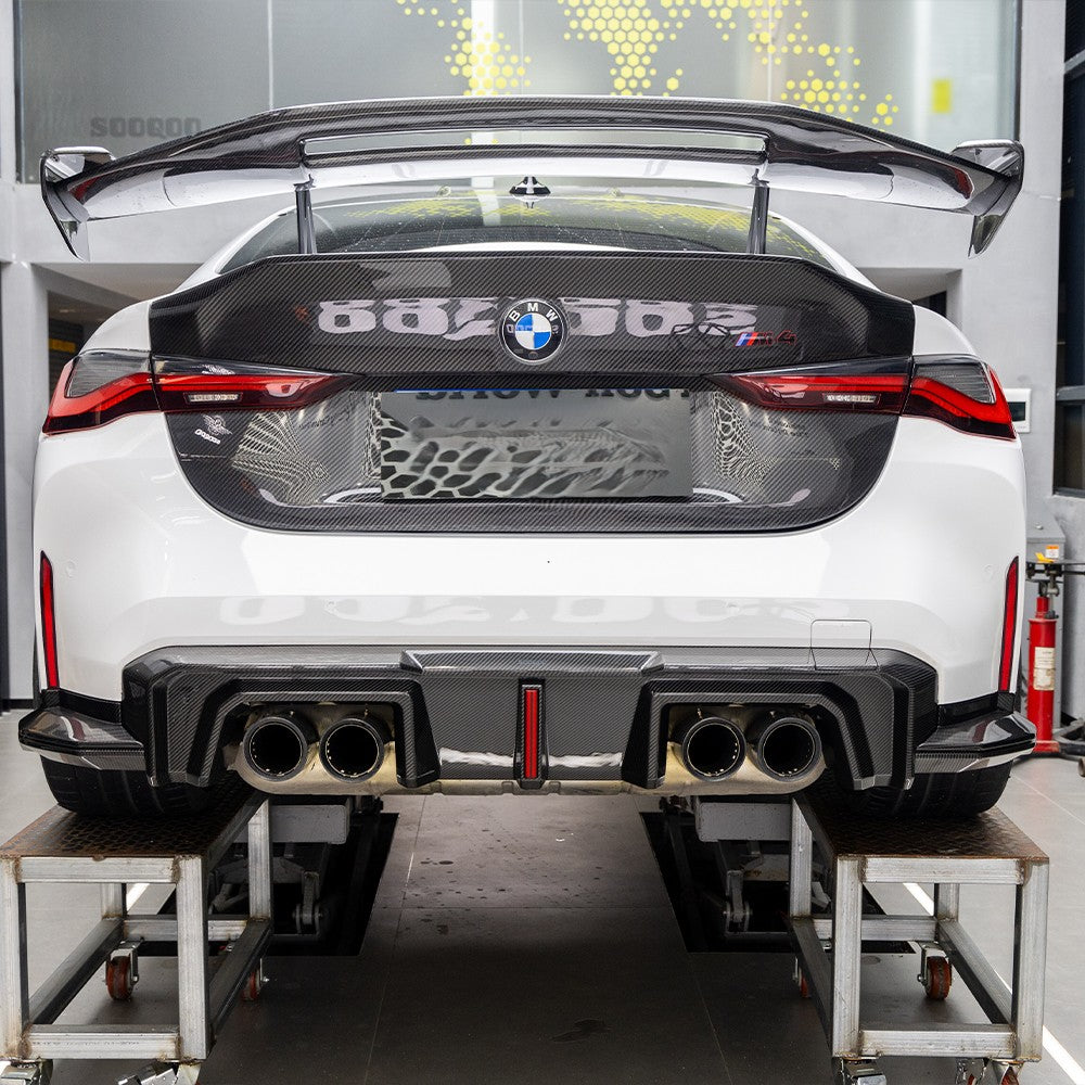 SQB LED Style 3 Pieces Pre-Preg Carbon Fibre Rear Diffuser for BMW G80 G81 M3 G82 G83 M4 21-Present - Carbon Factory