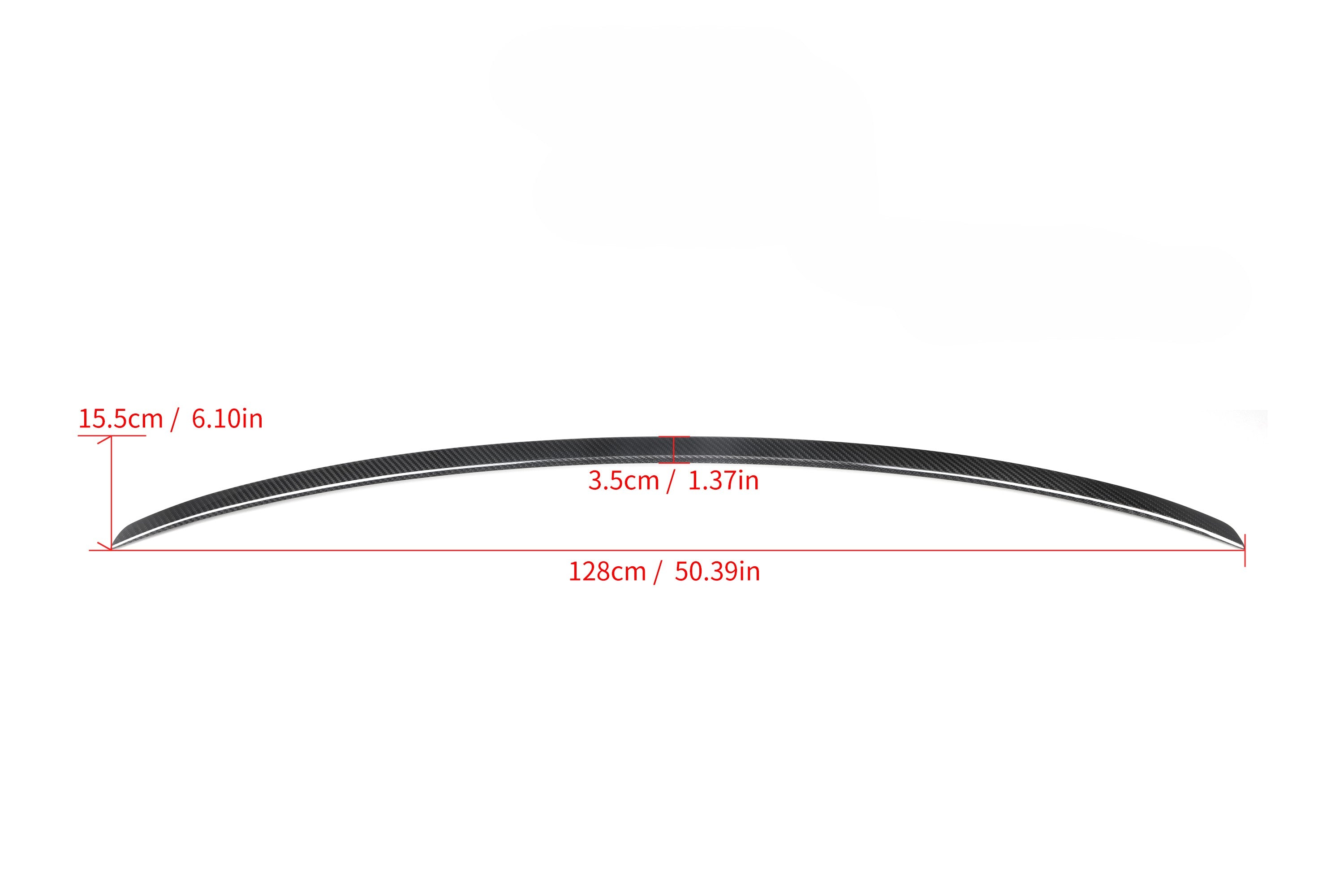 Car spoiler with dimensions on a white background