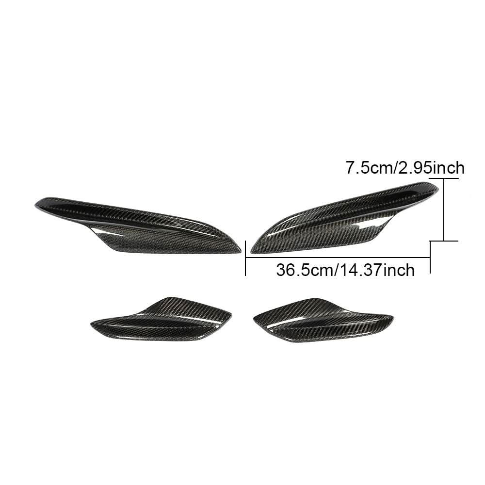 Set of four carbon fiber front bumper canards for BMW E90 E92 E93 M3 2007-2013 exterior trim, enhance aerodynamics and style.
