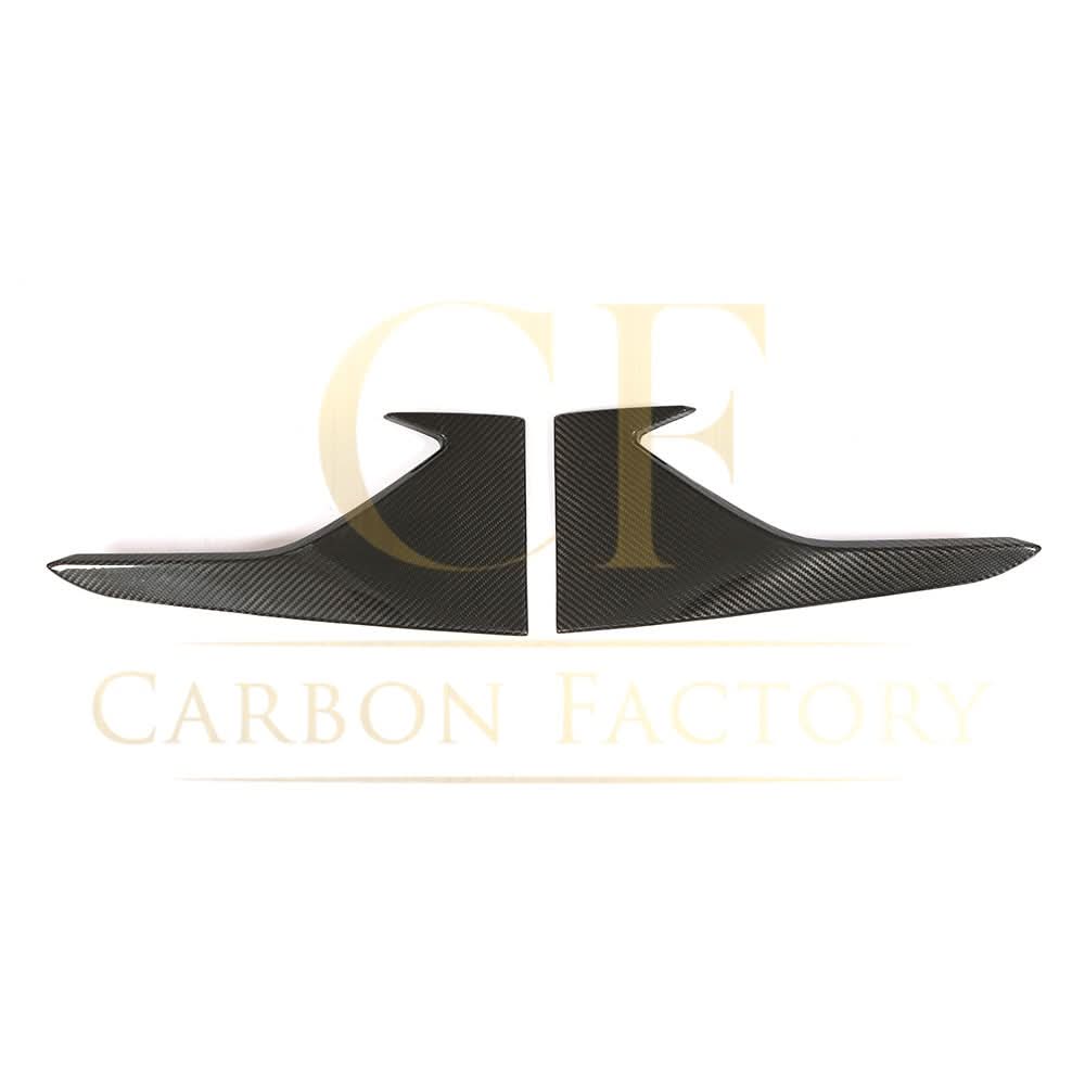 Carbon fibre front bumper covers for BMW F87 M2 2016-2021, exterior trim upgrade, smooth black carbon fibre finish.