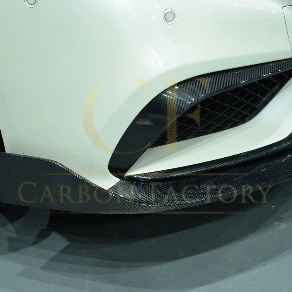 Carbon Fibre front side grille trim for Mercedes C218 CLS 2015-2018, exterior car accessory, showcases sleek, textured finish.