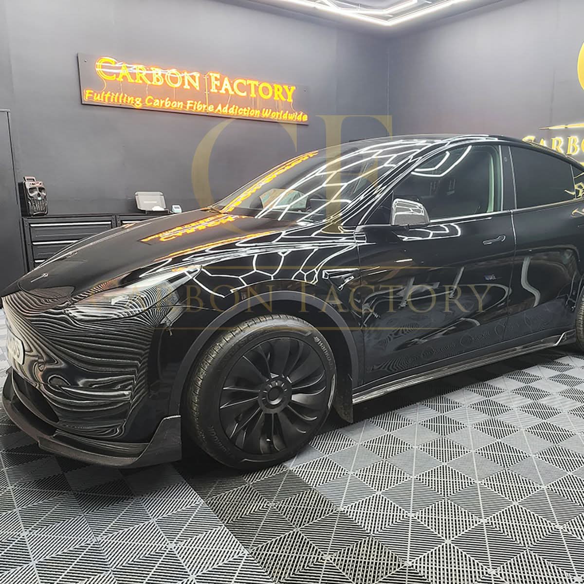 V Style Carbon Fibre Side Skirts for Tesla Model Y 19-23 - Carbon Factory