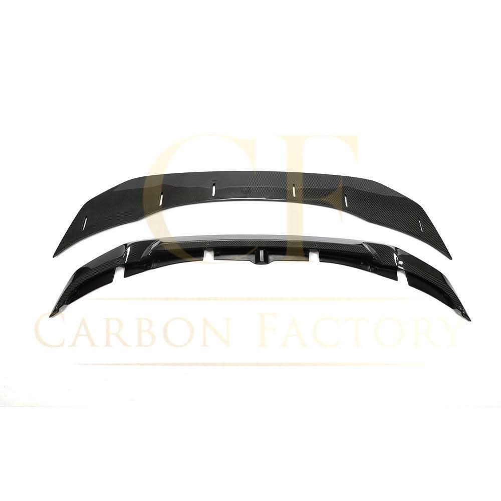 GTS style carbon fibre front splitter for BMW F80 M3, F82 M4, and F83 M4 models, showcasing sleek aerodynamic design.