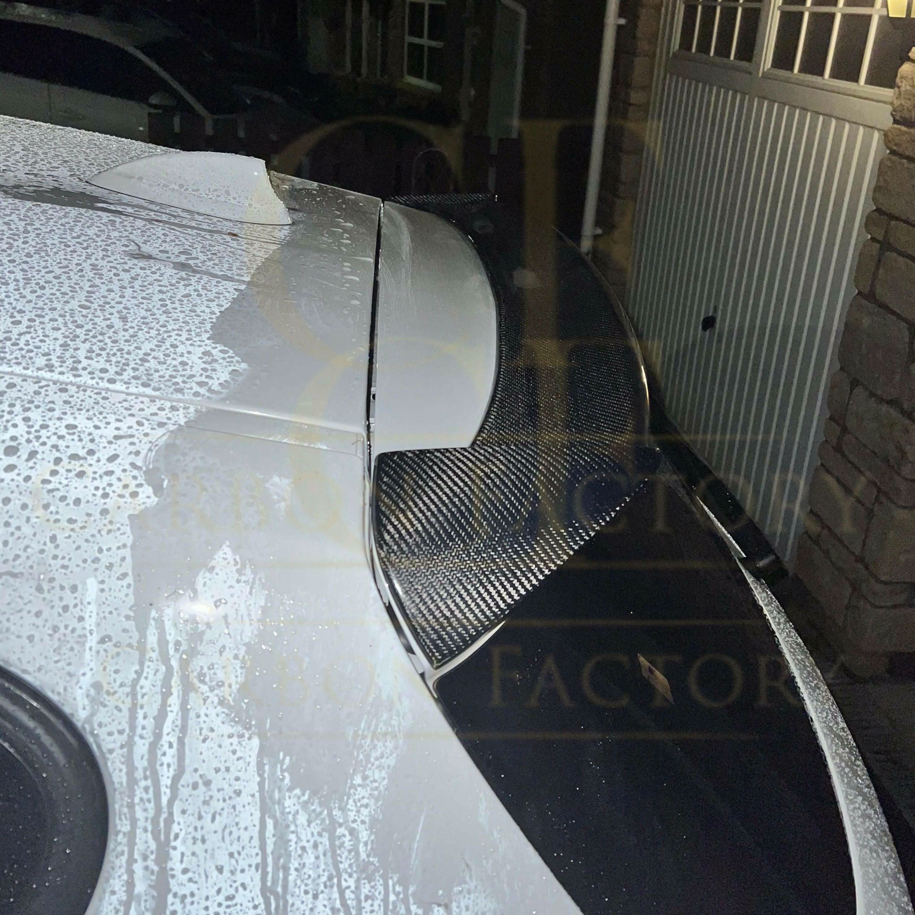 3D style carbon fibre roof spoiler for BMW 1 Series F20 F21 2011-2019, showcasing sleek, textured carbon fibre design.