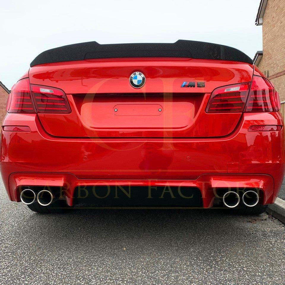 Carbon fibre boot spoiler for BMW 5 Series F10 including M5, featuring sleek aerodynamic design and high-quality material.