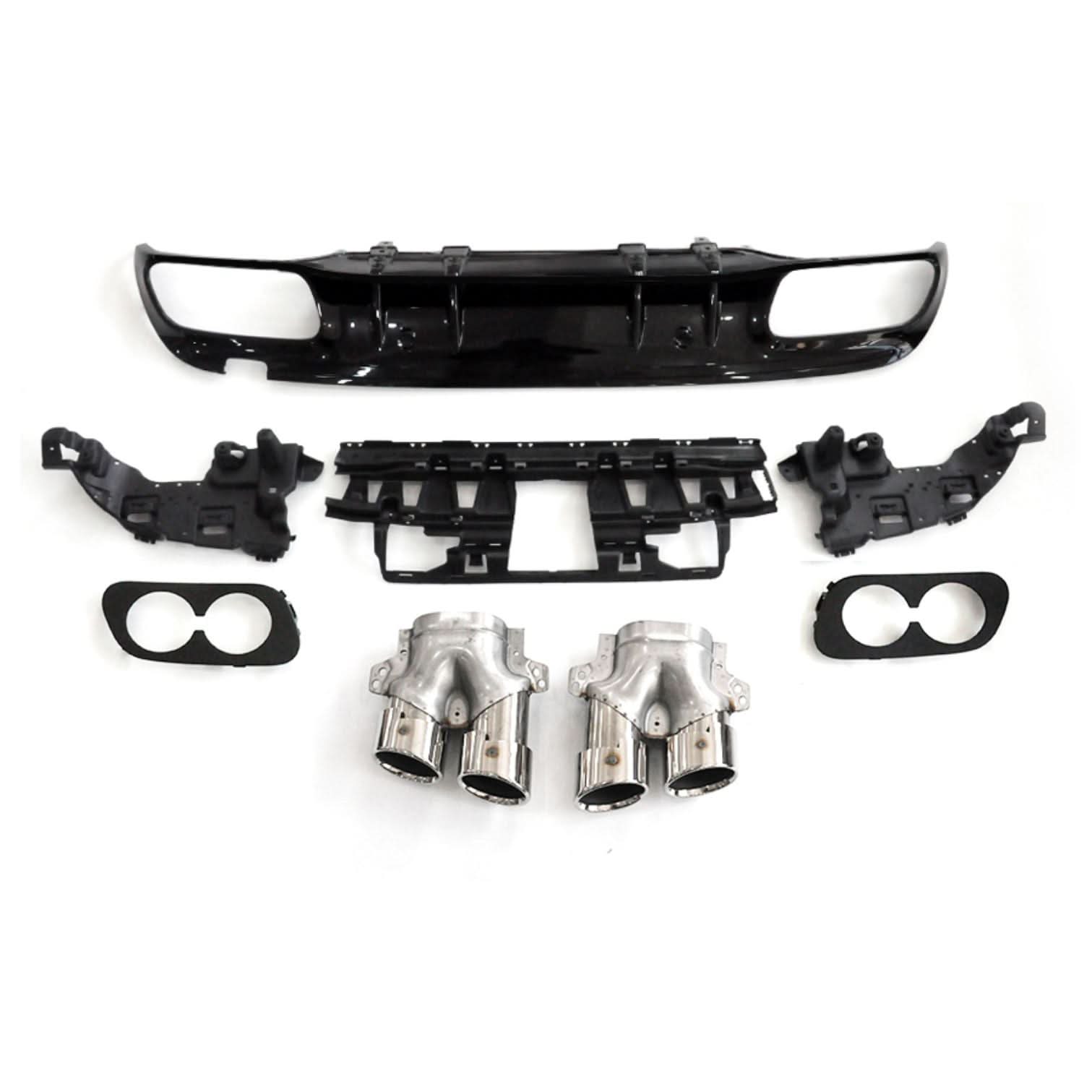 CF Style Gloss Black Rear Diffuser & Exhaust Tips for Mercedes Benz W205 C Class & C63 Saloon & Estate 15-21 - Carbon Factory