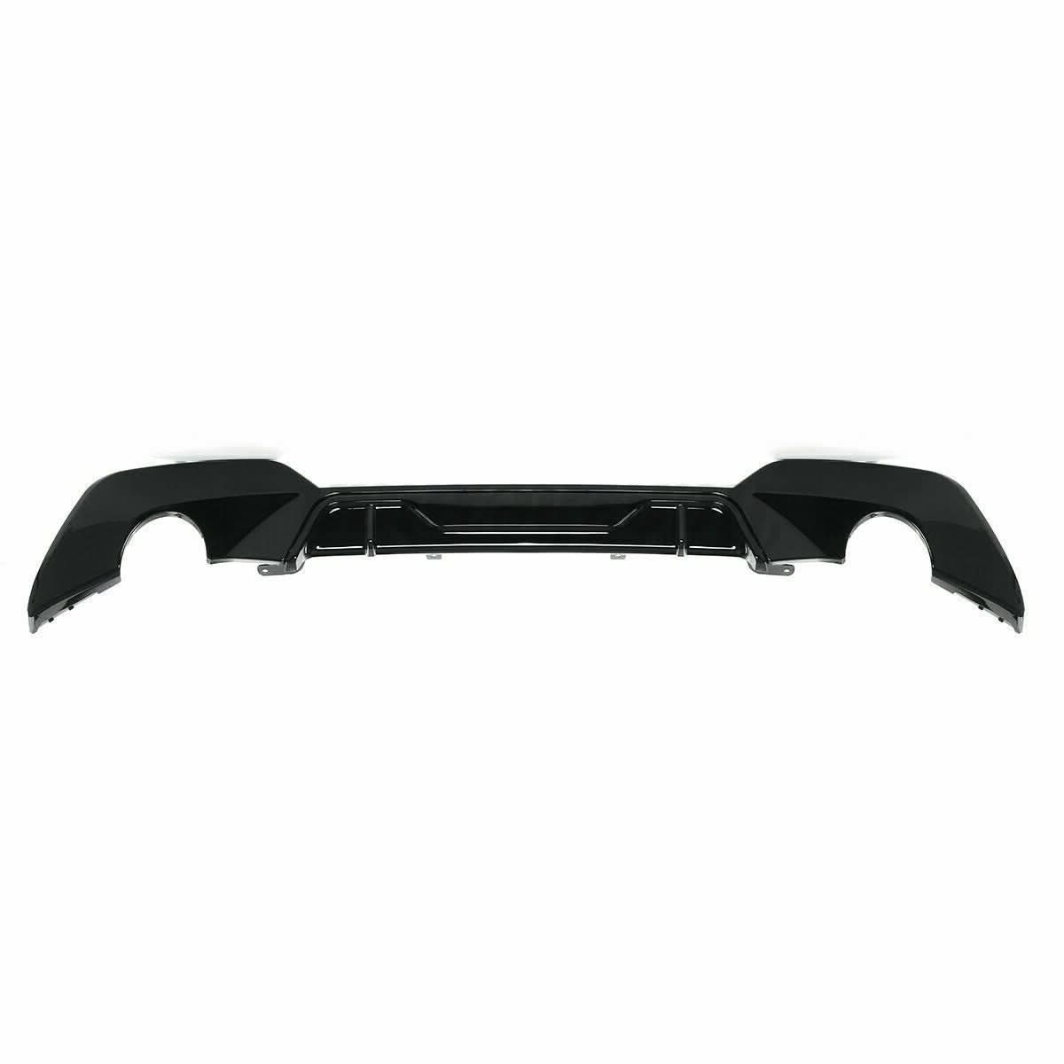 Gloss black rear diffuser with dual exhaust for BMW 3 Series G20 G21, showcasing sleek design and aerodynamic styling.