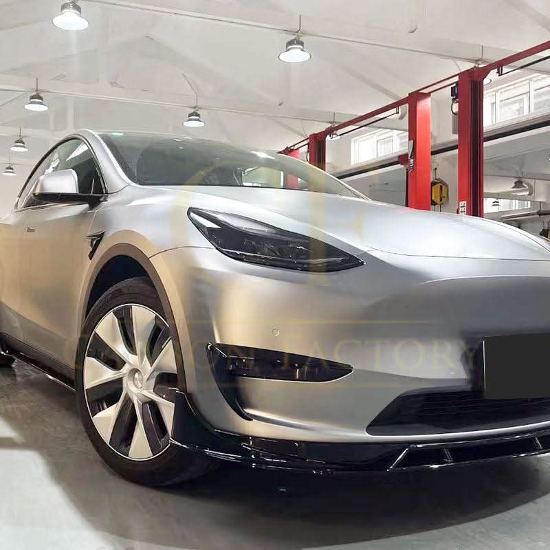 Competition Style Gloss Black Front Bumper Trims for Tesla Model Y 19-24 - Carbon Factory