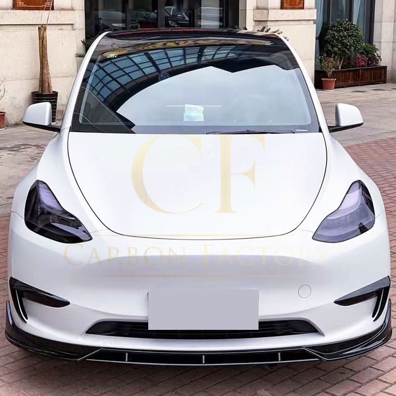 Competition Style Gloss Black Front Bumper Trims for Tesla Model Y 19-24 - Carbon Factory
