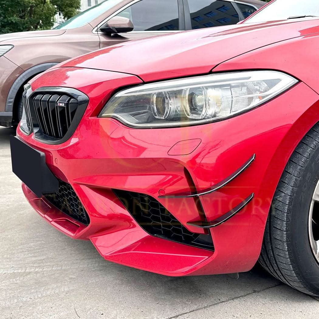 Gloss Black Front Bumper Canards for BMW F87 M2 OG 14-20 - Carbon Factory