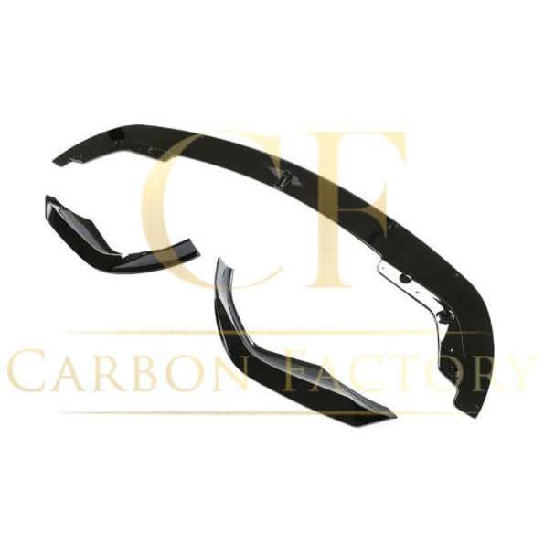 Gloss black front splitter for BMW 3 Series G20 G21 Pre-LCI, designed to enhance aerodynamics and sporty appearance.