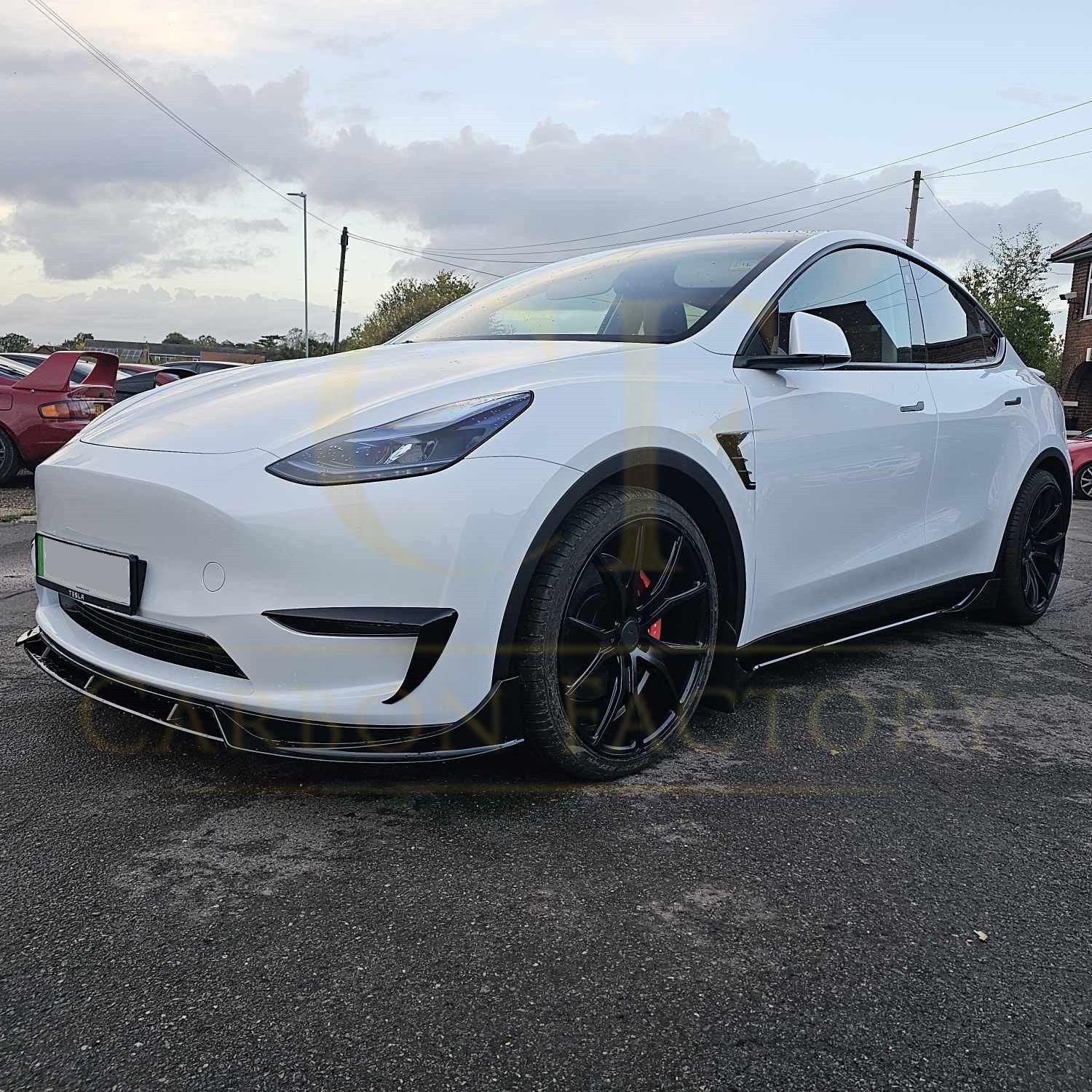 Competition Style Gloss Black Front Splitter for Tesla Model Y 19-24 - Carbon Factory