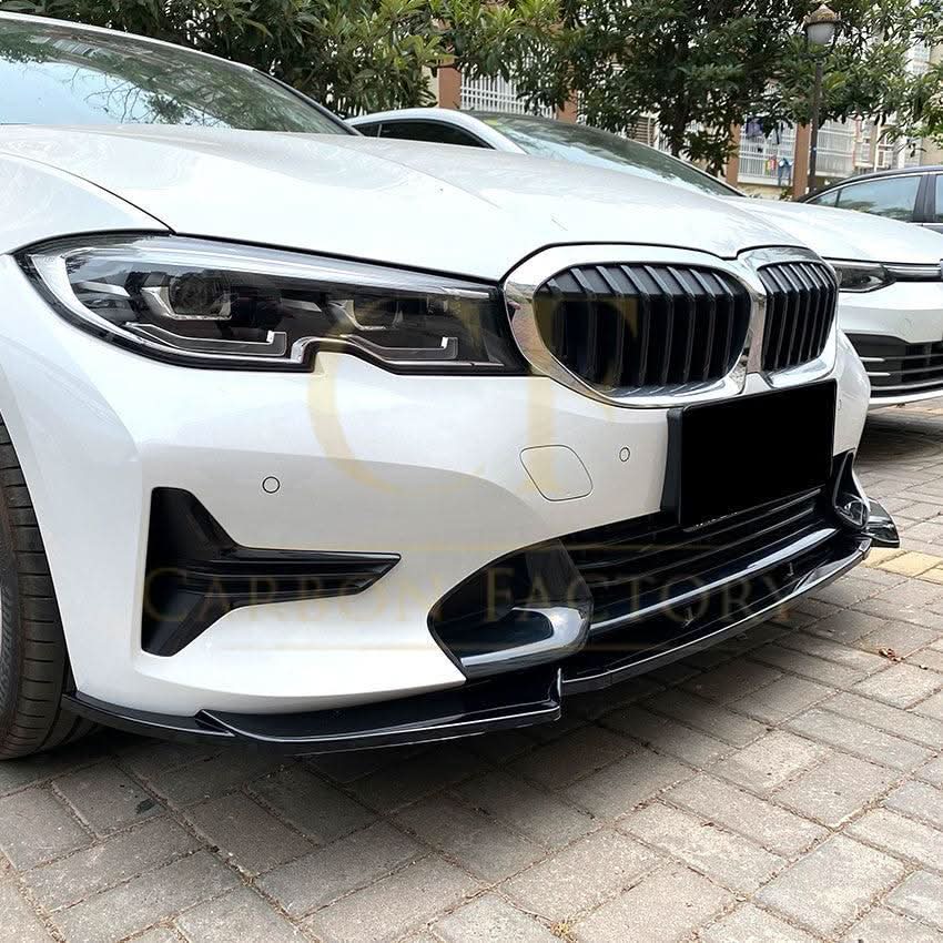 V Style Gloss Black Front Splitter for BMW 3 Series G20 G21 Pre-LCI 19-22 - Carbon Factory