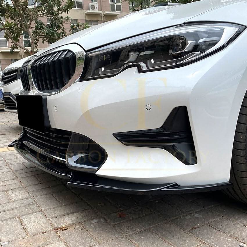 V Style Gloss Black Front Splitter for BMW 3 Series G20 G21 Pre-LCI 19-22 - Carbon Factory