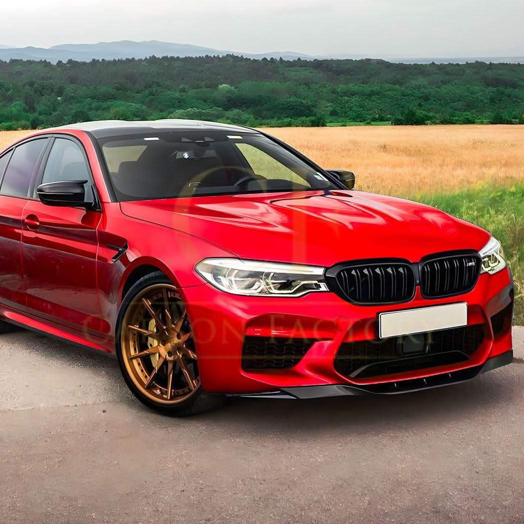 V Style Gloss Black Front Splitter for BMW F90 M5 17-20 - Carbon Factory