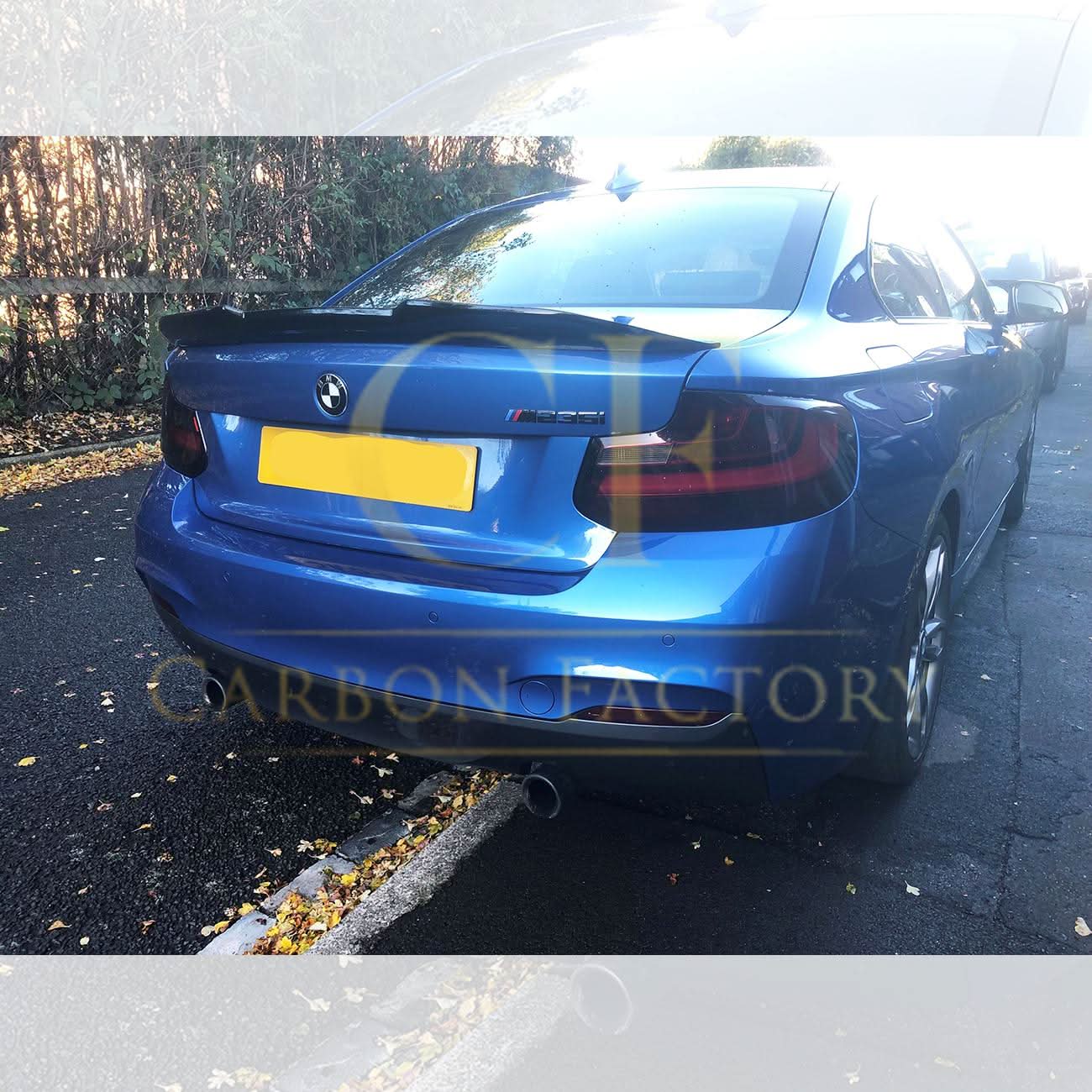 Gloss black PSM-style boot spoiler for BMW F22 2 Series and F87 M2, enhancing the rear sporty look of the car.