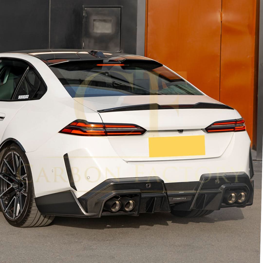 Pre-Preg Carbon fibre rear diffuser for BMW G90 G99 M5 2025+, showcasing sleek aerodynamic design and high-quality carbon fiber material.