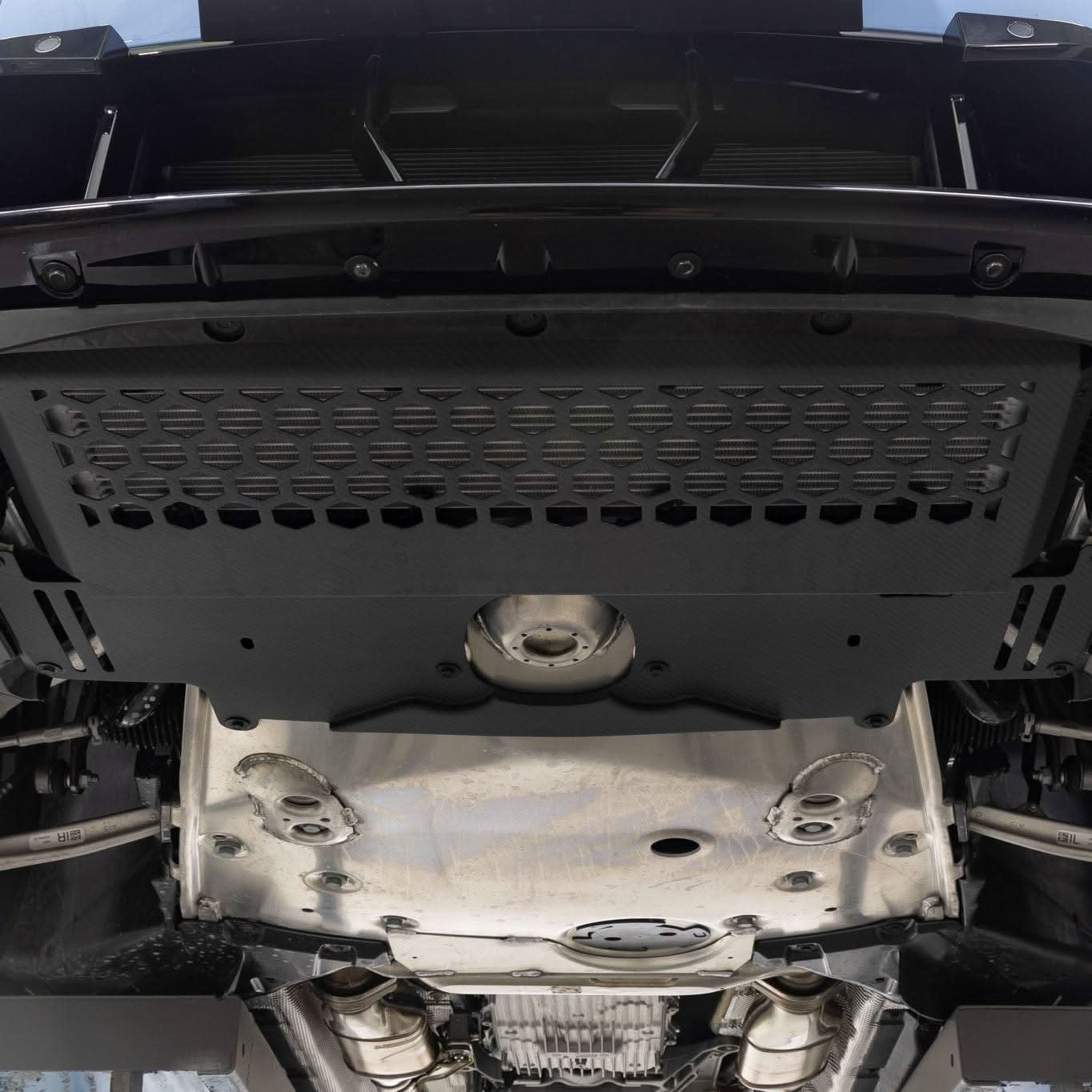 BMW G87 M2 DS Style Pre-Preg Carbon Fibre Oil Cooler Guard, exterior trim piece with a sleek carbon fibre finish.