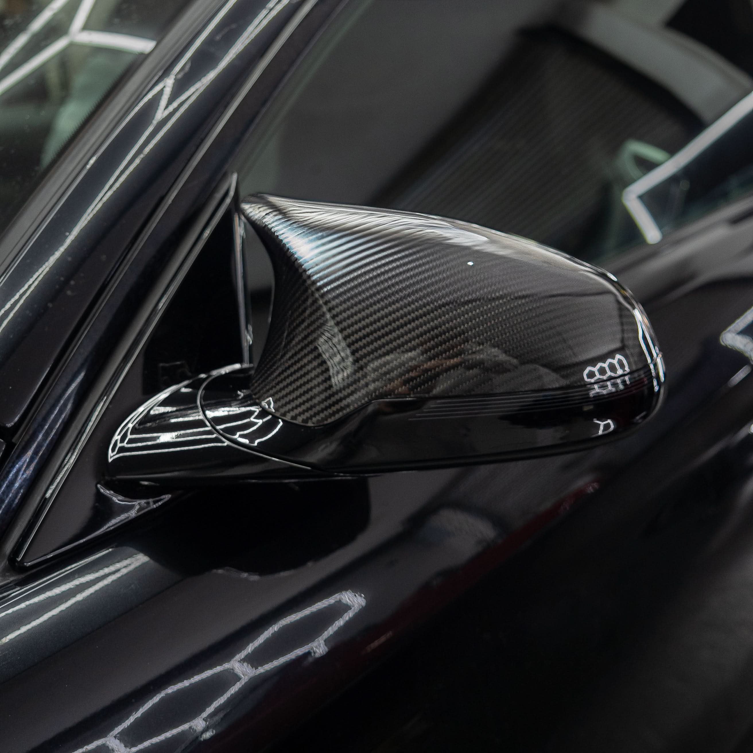 Pre-Preg Carbon Fibre replacement mirror covers for BMW F80 M3, F82 F83 M4, F87 M2 Comp, right-hand drive, stylish and durable.