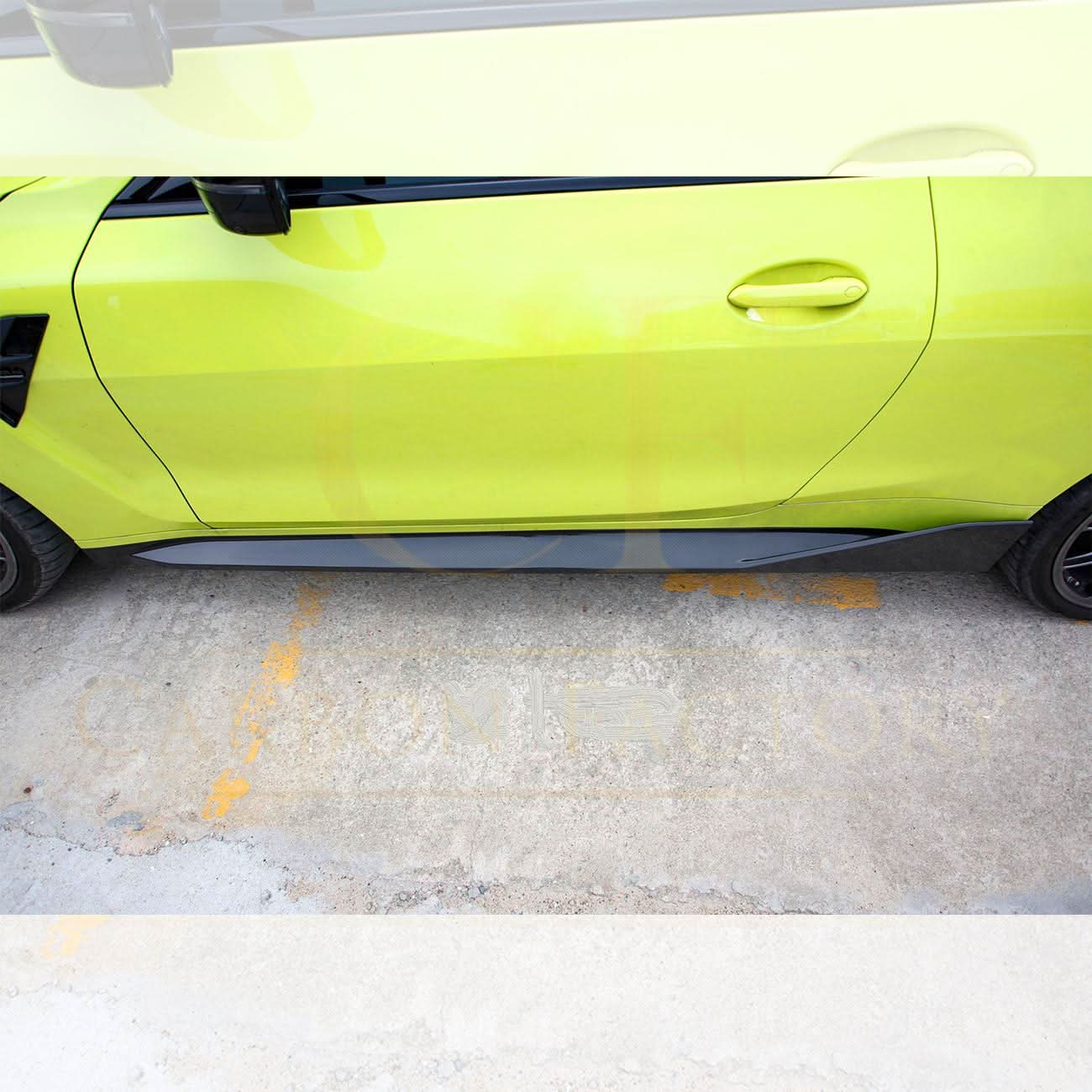 Pre-Preg Carbon fibre side skirts for BMW G82 G83 M4 21-present, showcasing sleek aerodynamic design and high-quality material.