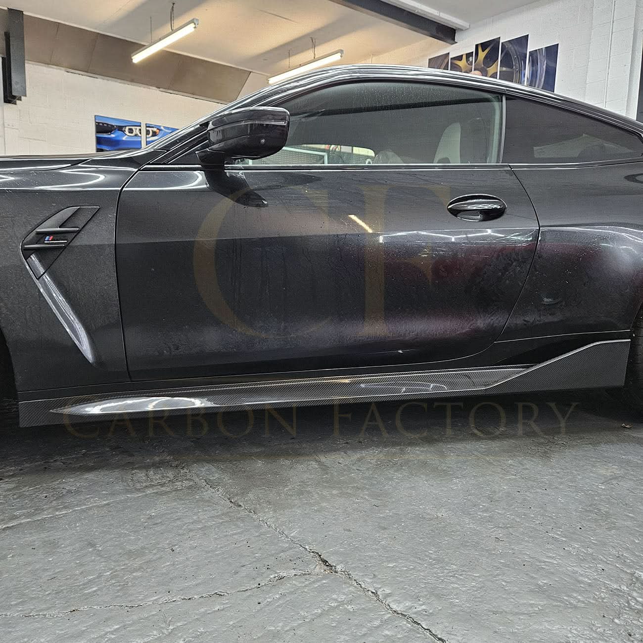 Pre-Preg Carbon fibre side skirts for BMW G82 G83 M4 2021-present, showcasing sleek aerodynamic design and high-quality finish.