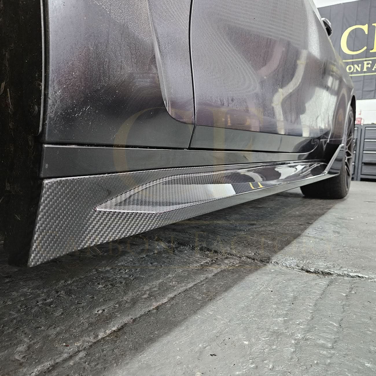 Pre-Preg Carbon Fibre side skirts for BMW G82 G83 M4 21-present, showcasing sleek aerodynamic design and high-quality carbon fibre material.